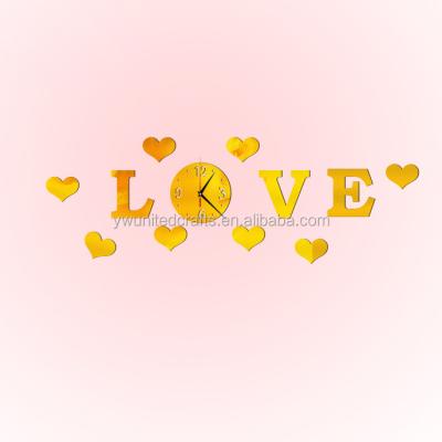 China Fashion Art DIY 3D Painting Love Mirror Sticker Wall Clock for Valentine's Day for sale