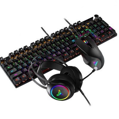 China Wholesale V6 Numeric Keypad Factory 3 in 1 Set Set 7-RGB Colorful Mouse Audifonos Teclado Mechanical Cable Keyboard and Mouse Combo Headset for sale