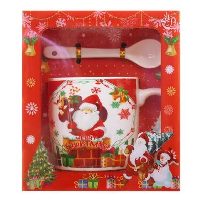 China Christmas Viable Theme Ceramic Mug Gift Box Packaging Mark Coffee Milk Water Cups With Spoon for sale