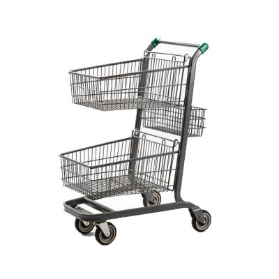 China Unveiling 2 Tier Metal Double Tier Grocery Cart Shopping Trolley Retail Store Shopping Trolleys Trolleys for sale