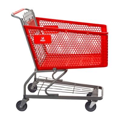 China Unfolding Big American Red Plastic Shopping Basket 125L Supermarket Shopping Trolley for sale