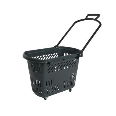 China Supermaerket Shopping Logo High Quality Supermarket Plastic Free Custom Link Rod Rolling Shopping Basket for sale