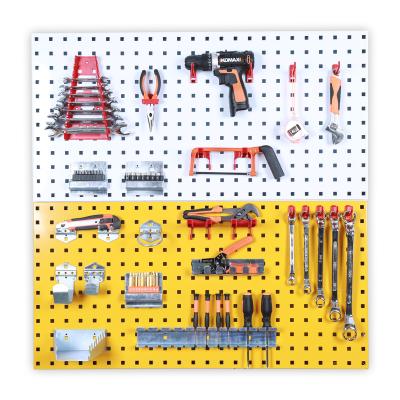 China Iron Yellow Metal Customizable Hole Panel Display Wall Hanging Pegboard For Pegboard Accessories Hooks for sale