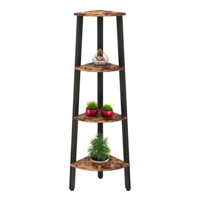 China Storage Steel And Wood Combo Bathroom Living Room Corner Frame Four Tier Storage Shelf for sale