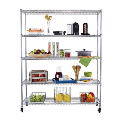 China Light Single Sided Demountable Wire Metal Rack Shelving Kitchen Chrome Coated Metal Rack Wire Shelving Unit For Sale for sale