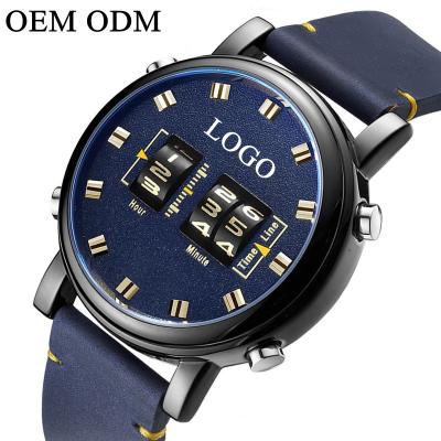 China Creative Military Wristwatches Relogio Masculino Water Resistant OEM ODM 2137 Roll Dial Quartz Watch Men Wrist Band Sports Leather Wristwatches for sale