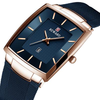 China Ultra-thin Men's Stainless Steel Business Casual Watches Mesh Belt Waterproof Quartz Watch Square Fashion OEM ODM REWARD Sports Day/Date for sale