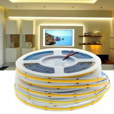 China 24VDC 5mm Residential Warm White Cool White Daylight COB Cuttable Strip 8W Non Dotting Flexible LED Lights For Floor Kitchen for sale