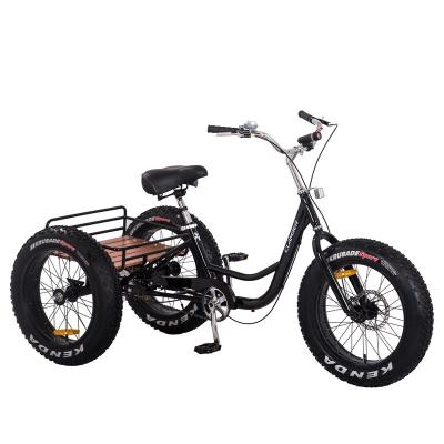 China Fat tire three wheel steel bike 20 inch fat tire tricycle cargo tricycle with rear basket for sale