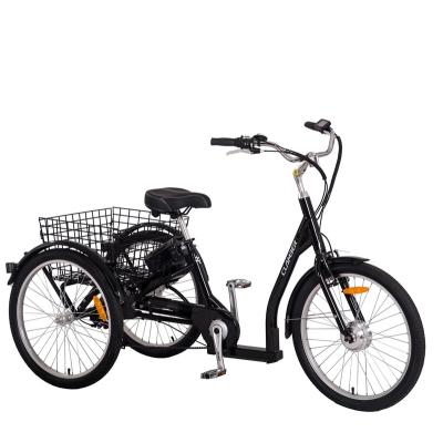 China Steel Adult Electric Tricycle Three Wheel Electric Bicycle With Rear Cargo Basket for sale