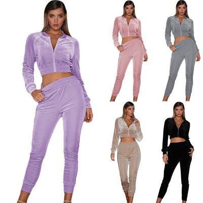 China New Women's Tracksuits Style Ladies Fashion Velor Tracksuit Good Quality Breathable Zipper Casual Top Navel Velor Latest for sale