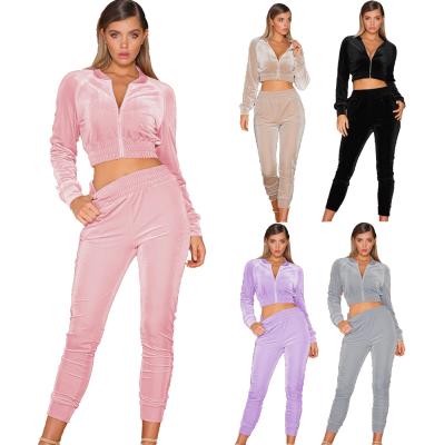 China Wholesale Autumn Anti-wrinkle woman suit vevet sweatsuit joggers zipper hoodie women 2 piece velor tracksuit set for sale