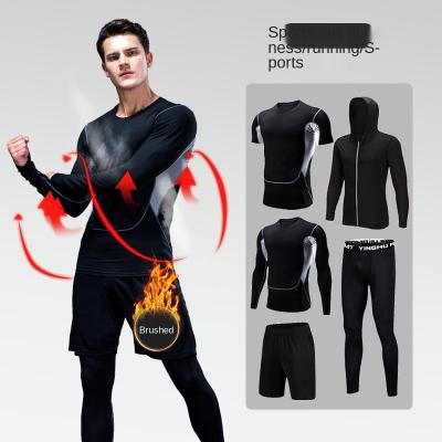 China 2021 Breathable Workout Clothes Wholesale Men's Winter Thickened Fleece Lining Sports Running Workout Clothes Long Sleeve Suit for sale