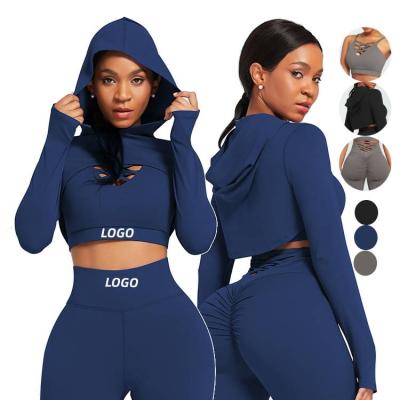 China 2021 New Yoga Suit Breathable Border Fitness Running Hip Increase Waist Tightening Wear Sports Hooded 3 Pieces Suit Wholesale for sale