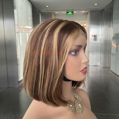 China Original Sheer Natural Lace Front Wigs, 10inch Hair Highlight 1B Honey Brown Color Straight Hair Bob Accented Piano Short Bob Wig For Black Women for sale