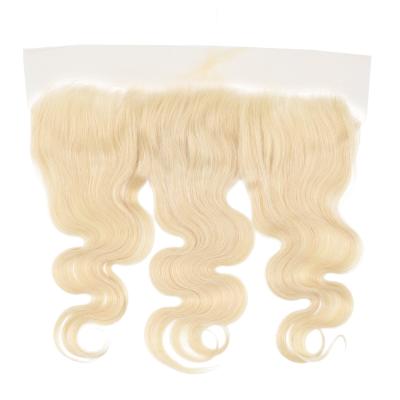 China 100% Full Cuticle 613 Body Wave Frontal Ear Wave Silky Straight Top Virgin Lace Ear To Ear Blonde Lace Closure for sale