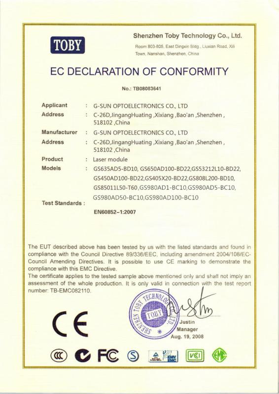 CE certificate - SHENZHEN G-SUN OPTOELECTRONICS CO.,LTD