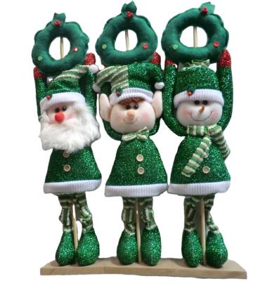 China Christmas decoration supplies Santa Claus standing snowman and elf holding ring for Christmas fabric decoration for sale