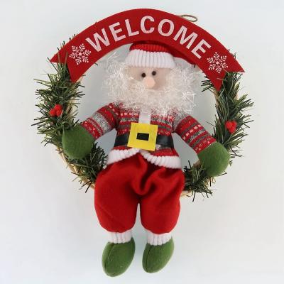 China Christmas Decoration Supplies 30cm Christmas Decoration Door Cloth Santa Claus Dolls Wreath Christmas Wreath Hanging Rings For Christmas Tree Ornament for sale