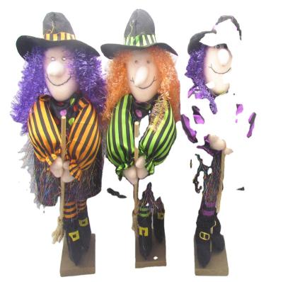 China Holiday Halloween Decoration Supplies Wholesale Indoor and Outdoor Halloween Decorations Party Standing Witches Lit Eyes and Broom for sale