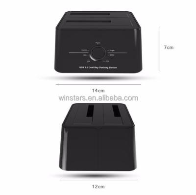 Китай ABS USB 3.1 Type C Dual Bay HDD Docking Station For 2.5/3.5in SATA SSD HDD CE FCC All Certified продается