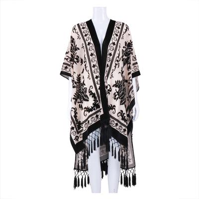 China Wholesale Breathable Ladies Tassel Blouse Burnout Velvet Kimono for sale