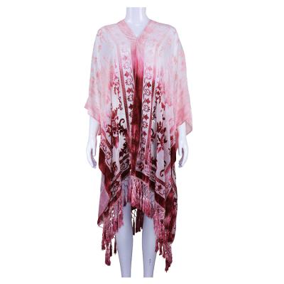 China High Quality Female Ladies Kimono Floral Print Tassel Kimono Anti-Wrinkle Anti-Wrinkle Burnout Ruana Side Squishy Squishy Slits for sale