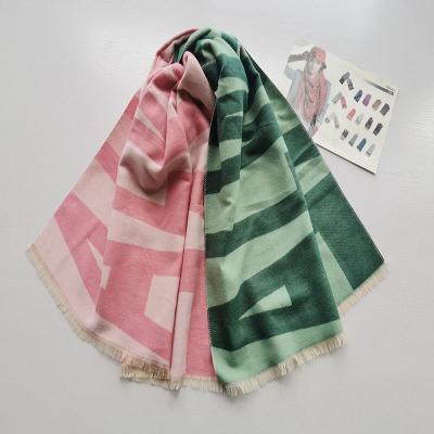 China Winter Soft Smooth Feeling Jacquard Knit Scarf For Women Cashmere Words Scarf for sale