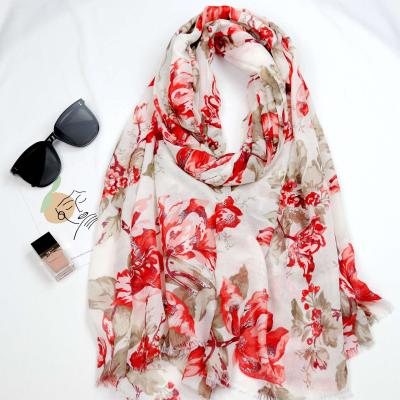 China Spring Polyester Print Soft Smooth Feeling Scarf For Women Floral Gold Foil Scarf Ladies Scarves for sale