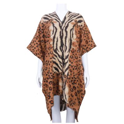 China Breathable Acrylic Leopard Print Kimono For Winter Cold Weather Women Wearable Animal Print Kimono for sale