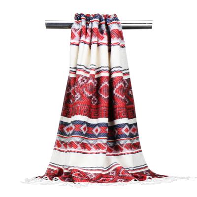 China Bohemian Autumn Striped Jacquard Jacquard Viscous Scarf for sale