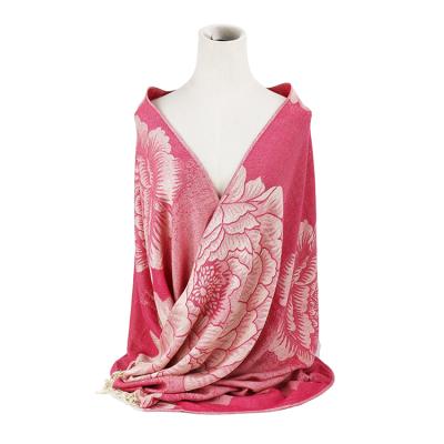 China Female Floral Scarf All Over Jacquard Scarf Jacquard on Viscous Woven Flower Shawl Women Scarf for sale