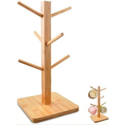 China Removable Bamboo Organizer Cup Holder Tree Storage Coffee Tea Cup Holder Kitchen Cup Holder with 6 Hooks for sale