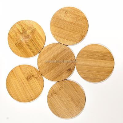 China Hot Selling Sleek Modern Design Sustainable 6 Pieces Round Bamboo Coaster Set For Furniture Protection for sale