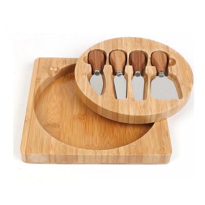 China Mini Bamboo Round Wood Party Dish Cheese Cutter Viable Multifunctional Dish Panel Cultery Set of 3 Pieces for sale