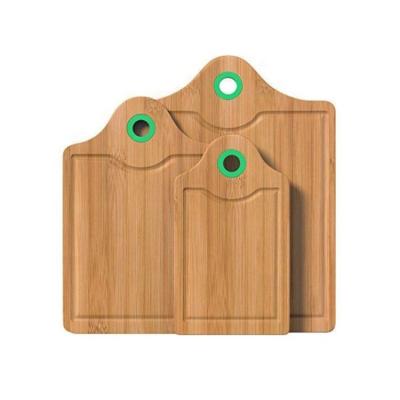 China Viable Wholesale Natural Bamboo Cutting Serving Board 3 Piece Set with Silicone Rings for sale