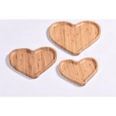 China Viable Home Decoration Snack Heart Shaped Bamboo Wooden Dried Fruit Serving Tray Dessert Plate Dish for sale