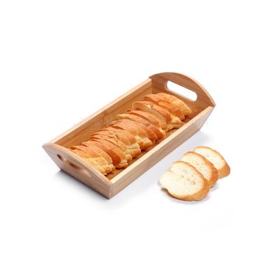 China Bamboo Customized Rectangular Bamboo Wooden Food Fruit Bread Serving Tray With Handles for sale