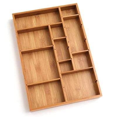 China Sustainable Bamboo Wood Adjustable Drawer Organizer With 6 Removable Dividers for sale