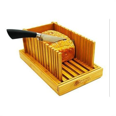 China Viable Home Manual Crumb Catcher Bamboo Bread Slicer Foldable Compact Bread Cutting Slicing Plates with Slicing Guide for sale