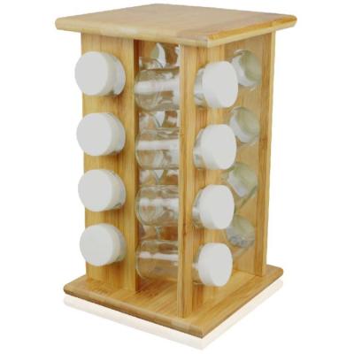 China New Design Kitchen Sustainable Storage Scullery Bamboo 16 Jar Rotating Spice Rack Organizer for sale