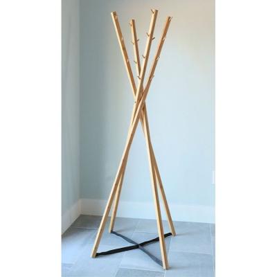 China Eco-freindly Entry Living Room Bedroom Bamboo Wood Coat Rack Clothes Foldable Tree Stand Rack With Hooks for sale