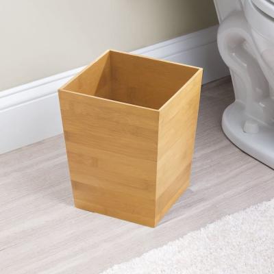 China Waste Basket Waste Basket Square Bathroom Dormitory College Office Small Bamboo Wooden Trash Can Stored for sale