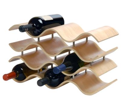 China Sustainable Natural Wood Table Top Wine Storage Countertops Bamboo Wave Modern Stylish Freestanding Display Rack for sale