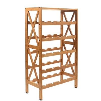 China Solid 25 Wine Racks 5 Tier Bamboo Standing Stackable Solid Wine Storage Cellars Racks for sale