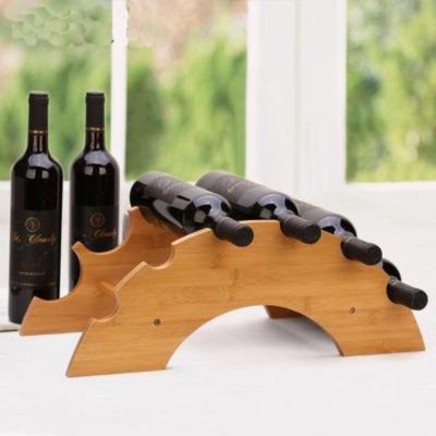 China Sustainable Bamboo Semicircle Wine Bottle Rack Wooden Rack 6 Bottles For Kitchen Countertop Bar for sale