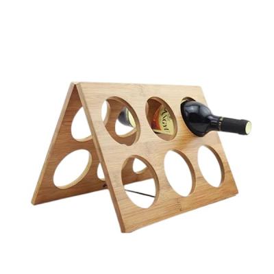 China Sustainable Bamboo Triangular Hinge 6 Bottles Beverage Rack Foldable Wine Rack for sale