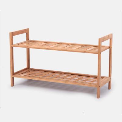 China Viable Newcomer Criss Cross Modern Vintage Tidy Bamboo Wooden Two Tier Shoe Rack for sale