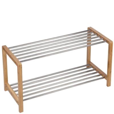 China Household Durable Bamboo Bases Shoe Rack With Stainless Steel Rack for sale