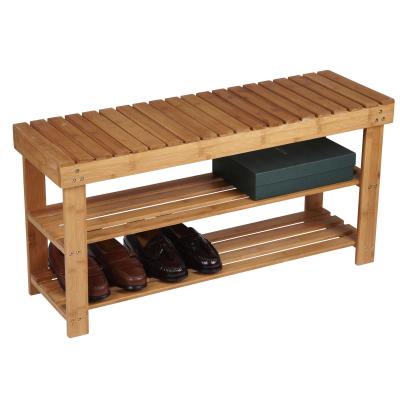 China Natural Bamboo 3 Tier Bench Boot Shoes Organizer Storage Organizer Shelf Shoe Rack Bench for sale